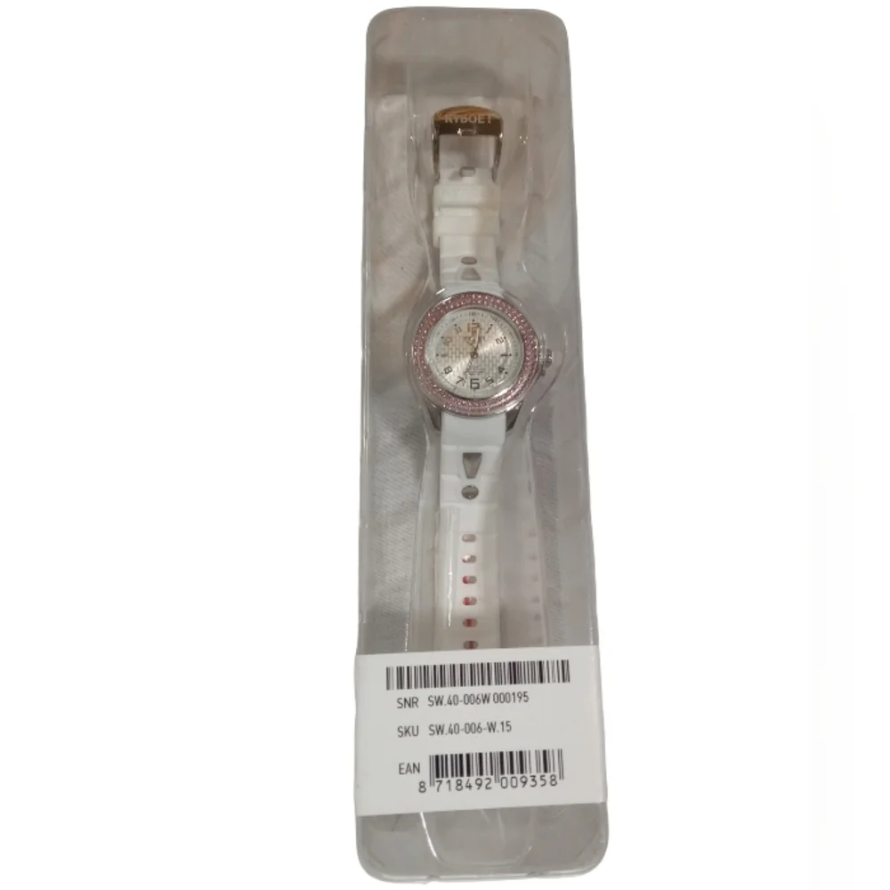 Kyboe Women's White Silicone Watch w/ Pink Crystal Bezel 40 mm